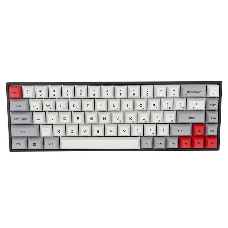 68-key mechanical keyboard with PBT keycaps in compact layout showing nine colour options