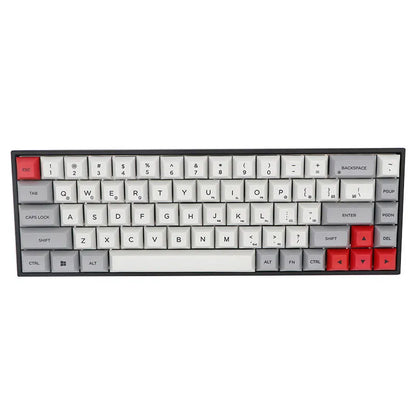 68-key mechanical keyboard with PBT keycaps in compact layout showing nine colour options