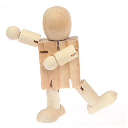 Wooden robot-shaped craft kit with natural wood finish, ready for customization