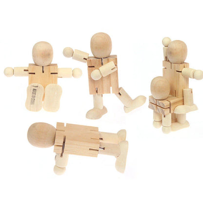 Wooden robot-shaped craft kit with natural wood finish, ready for customization