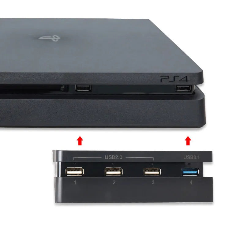 Black PS4 SLIM USB hub extender with 2.0 and 3.0 interface compatibility for gaming console accessories