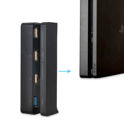 Black PS4 SLIM USB hub extender with 2.0 and 3.0 interface compatibility for gaming console accessories