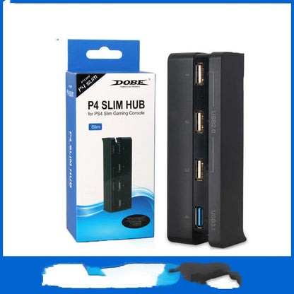 Black PS4 SLIM USB hub extender with 2.0 and 3.0 interface compatibility for gaming console accessories