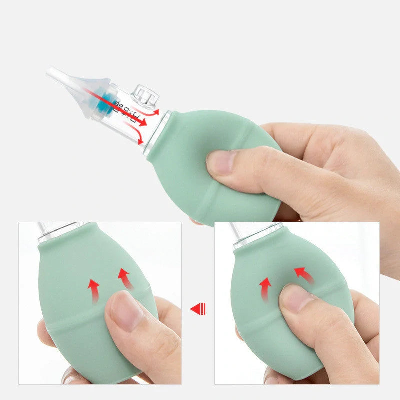 Infant Silicone Nasal Aspirator in pink and green for effective mucus removal