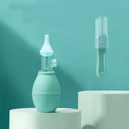 Infant Silicone Nasal Aspirator in pink and green for effective mucus removal