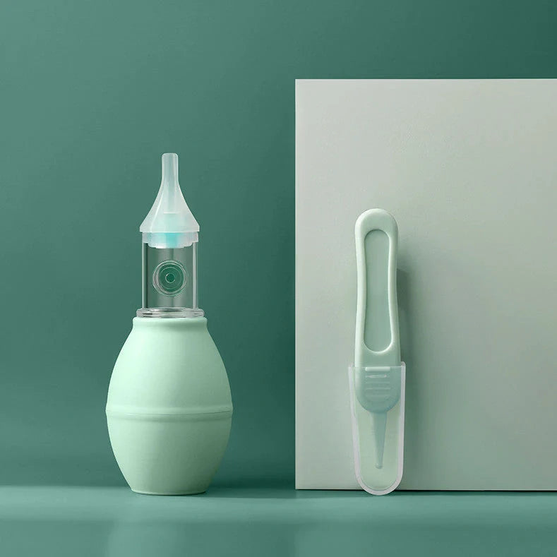 Infant Silicone Nasal Aspirator in pink and green for effective mucus removal