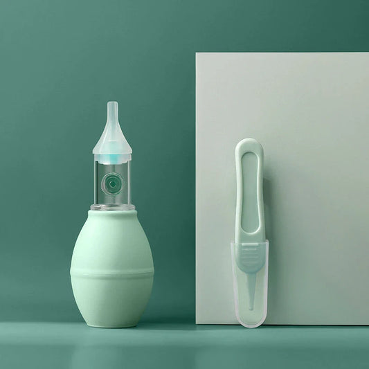 Infant Silicone Nasal Aspirator in pink and green for effective mucus removal