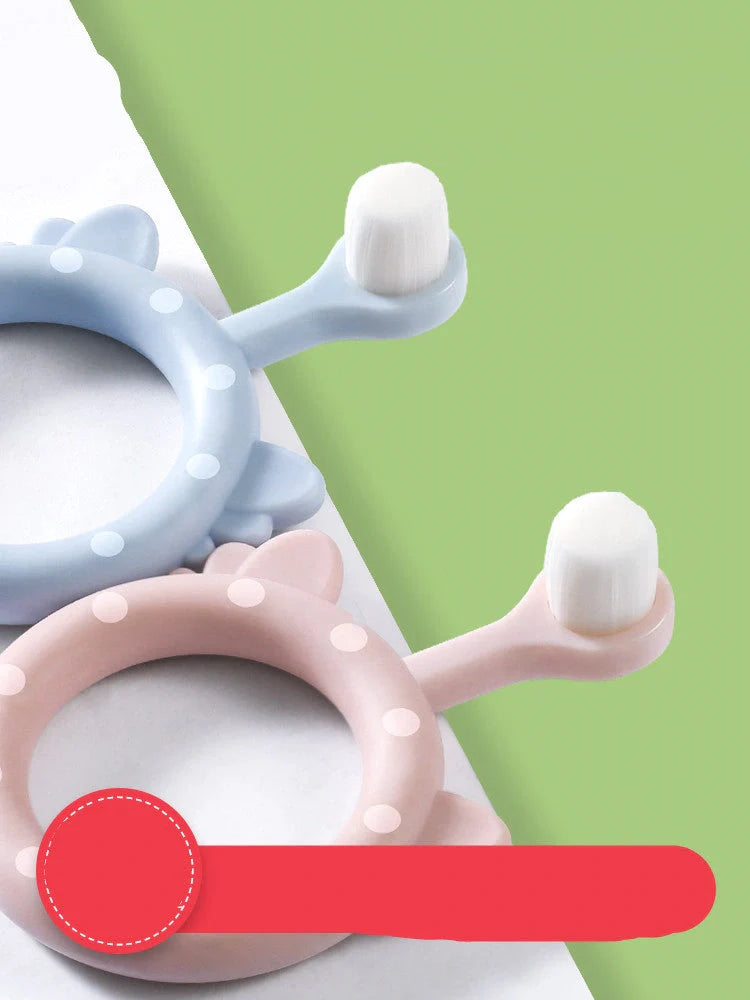 Infant children's soft silicone toothbrush set in blue, pink, and green for safe gum care