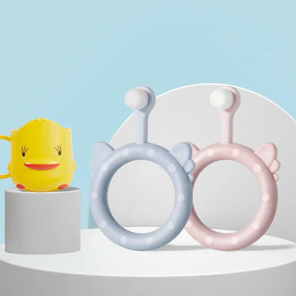 Infant children's soft silicone toothbrush set in blue, pink, and green for safe gum care