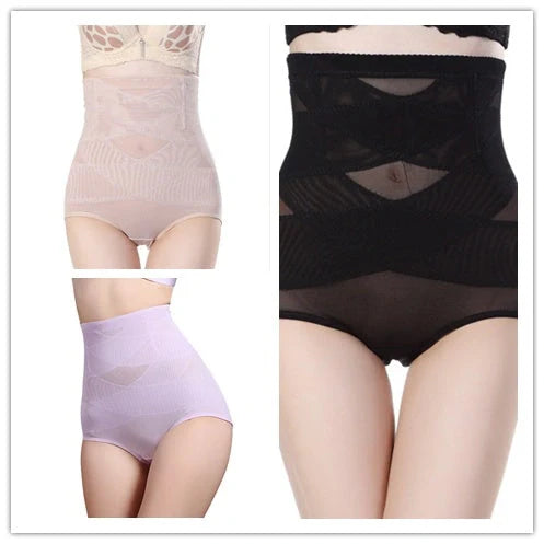 Women's high waist postpartum belly shaping pants in black and beige for comfort and support.