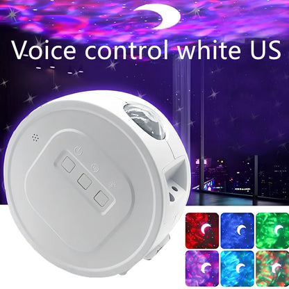 USB star projection light with voice control showing rotating mechanism and star pattern projection