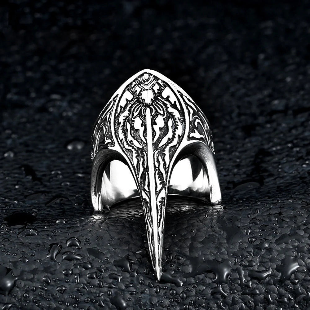 Men's Nordic Raven Titanium Steel Carved Ring - Bold Viking Jewelry