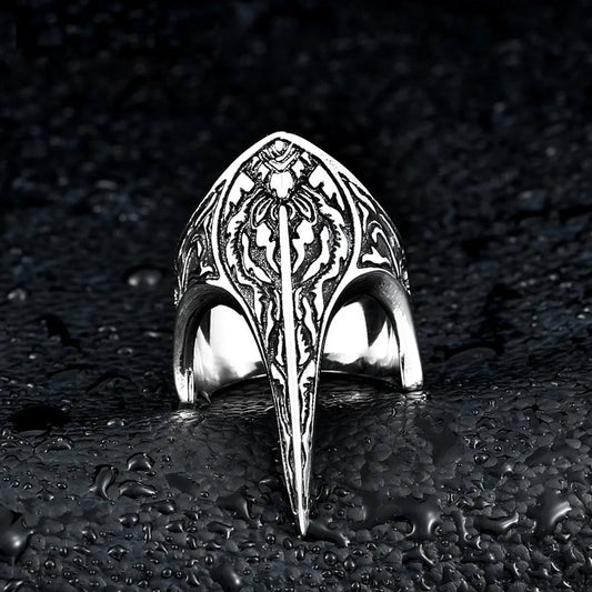 Men's Nordic Raven Titanium Steel Carved Ring - Bold Viking Jewelry