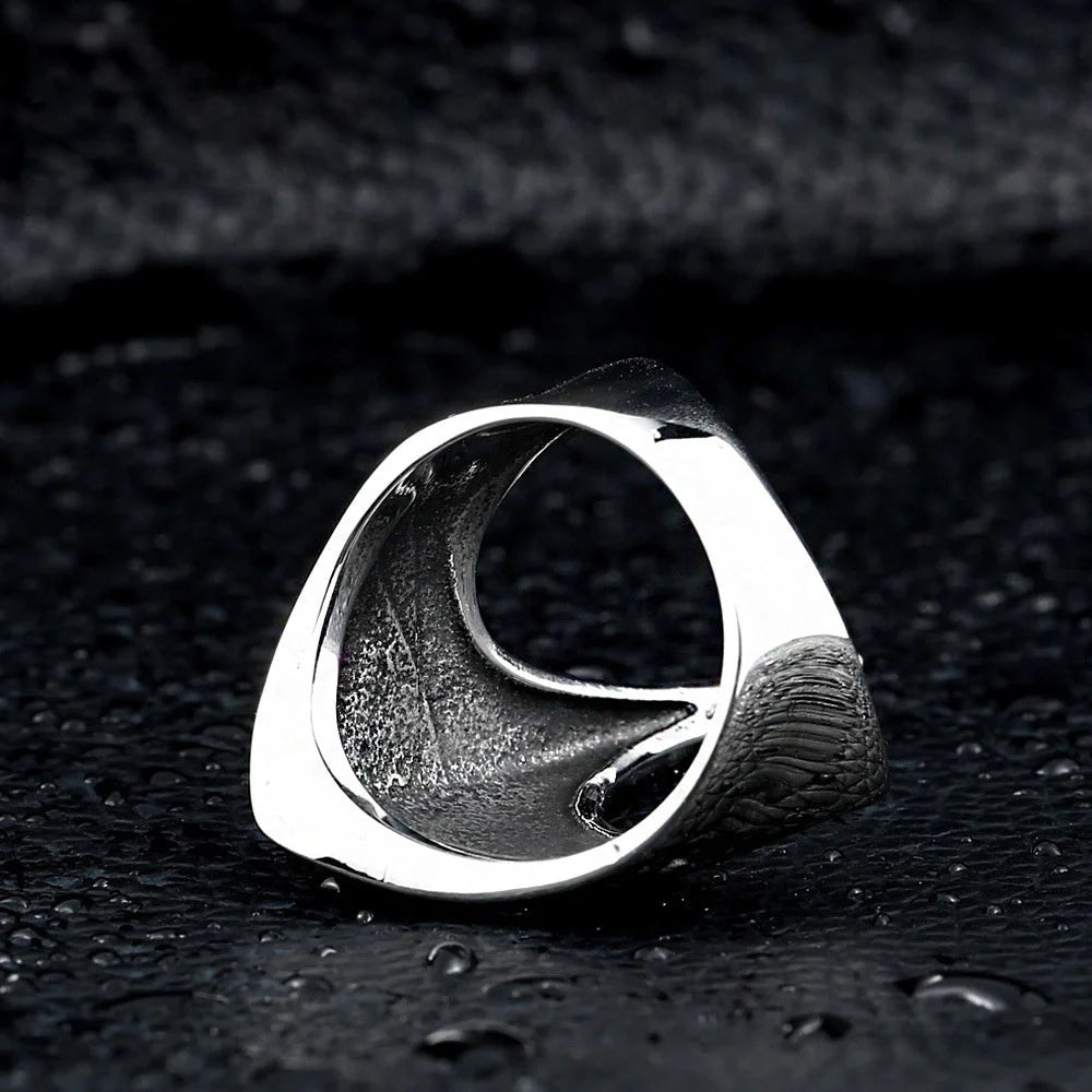 Men's Nordic Raven Titanium Steel Carved Ring - Bold Viking Jewelry