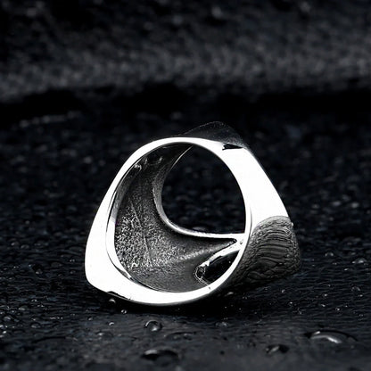 Men's Nordic Raven Titanium Steel Carved Ring - Bold Viking Jewelry