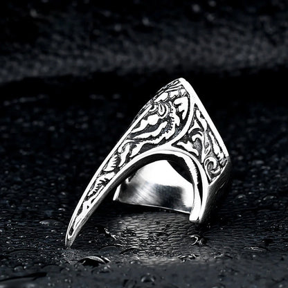 Men's Nordic Raven Titanium Steel Carved Ring - Bold Viking Jewelry