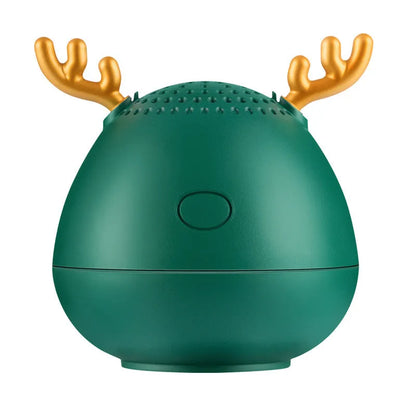 Small white, pink, or green portable Bluetooth speaker with USB cable.