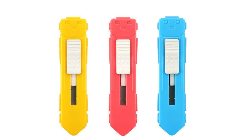 Cartoon art knife for manual production with plastic and metal construction in character design