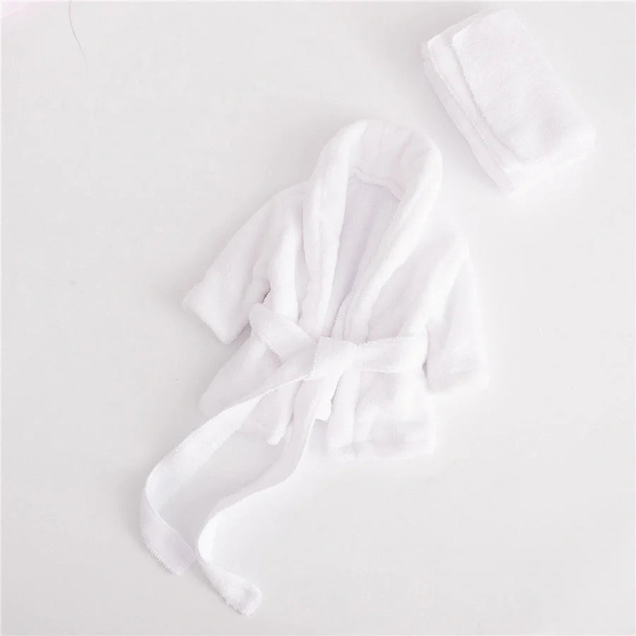 Soft baby bathrobe and head towel set in pink and white for newborns