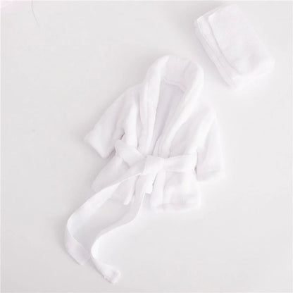 Soft baby bathrobe and head towel set in pink and white for newborns