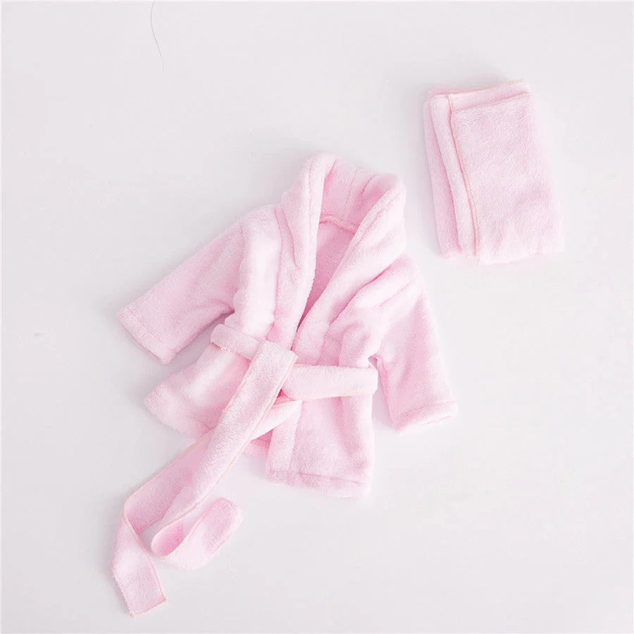 Soft baby bathrobe and head towel set in pink and white for newborns