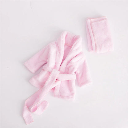 Soft baby bathrobe and head towel set in pink and white for newborns