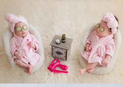 Soft baby bathrobe and head towel set in pink and white for newborns