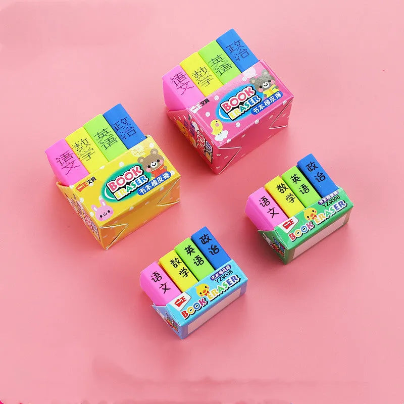 Cartoon book eraser sets for kindergarten prizes and student stationery gifts