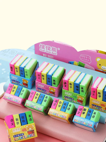 Cartoon book eraser sets for kindergarten prizes and student stationery gifts