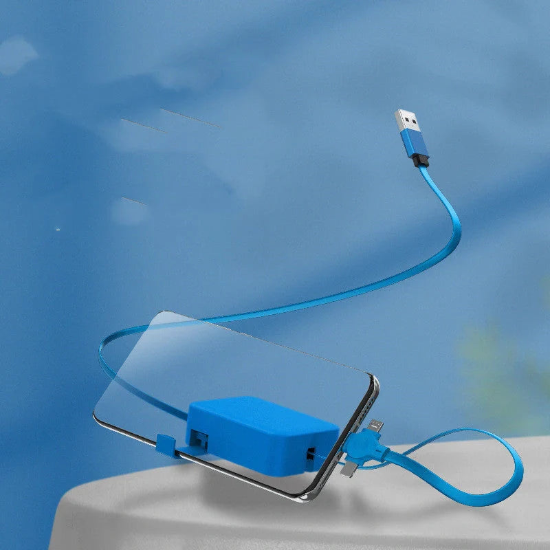 4-in-1 Retractable USB Cable with Phone Stand in multiple colors