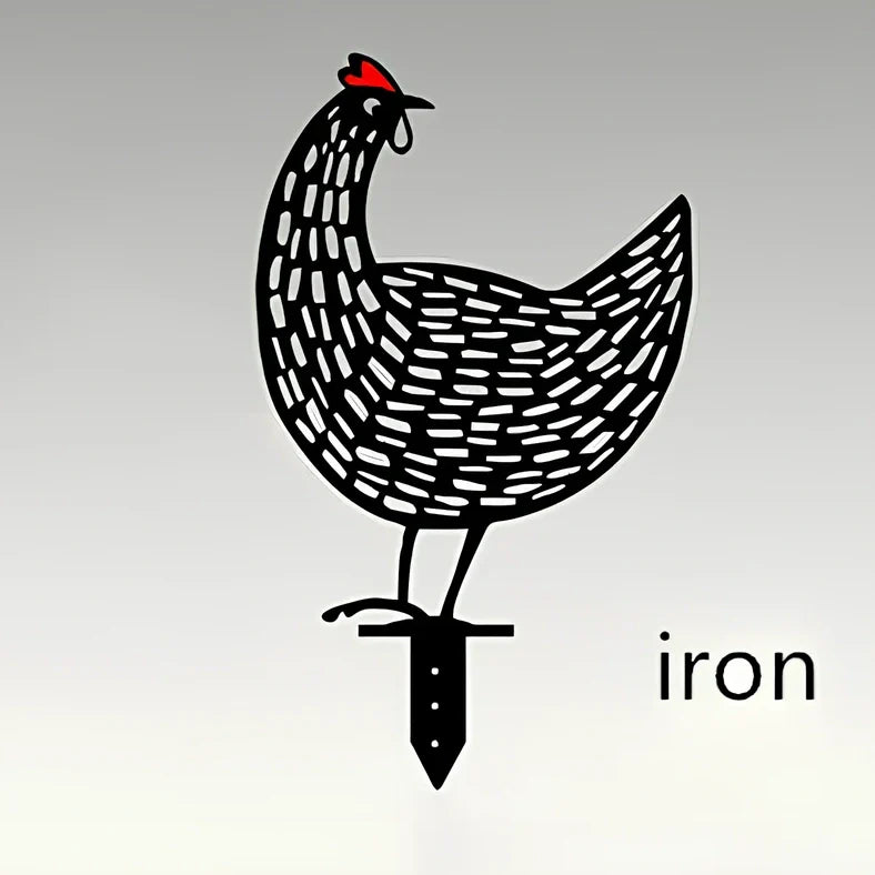 Set of powder-coated metal chicken yard art stakes, sizes 15-35 cm, with lifelike hen silhouettes for garden decor