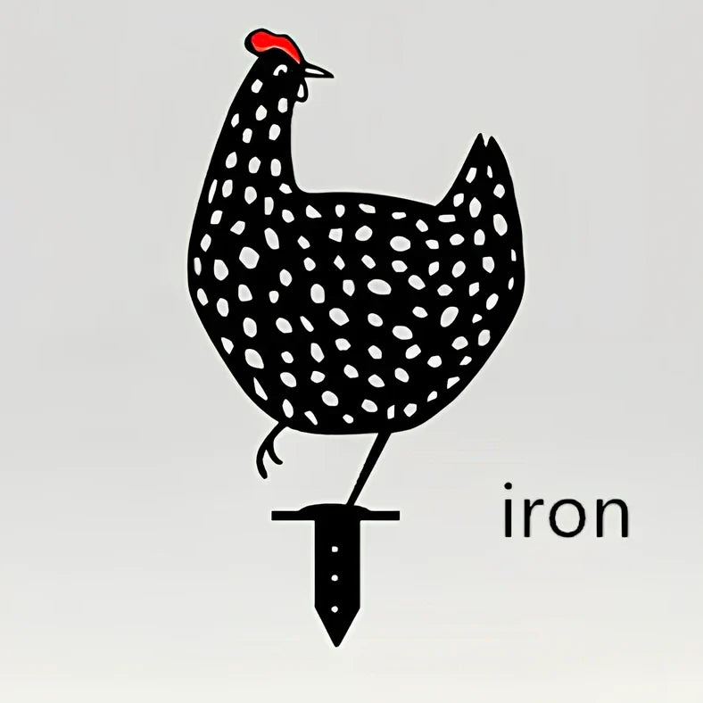 Set of powder-coated metal chicken yard art stakes, sizes 15-35 cm, with lifelike hen silhouettes for garden decor