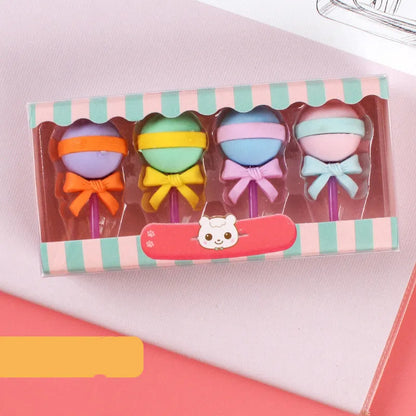 Cartoon eraser set for kindergarten children with food designs including ice cream cones and donuts