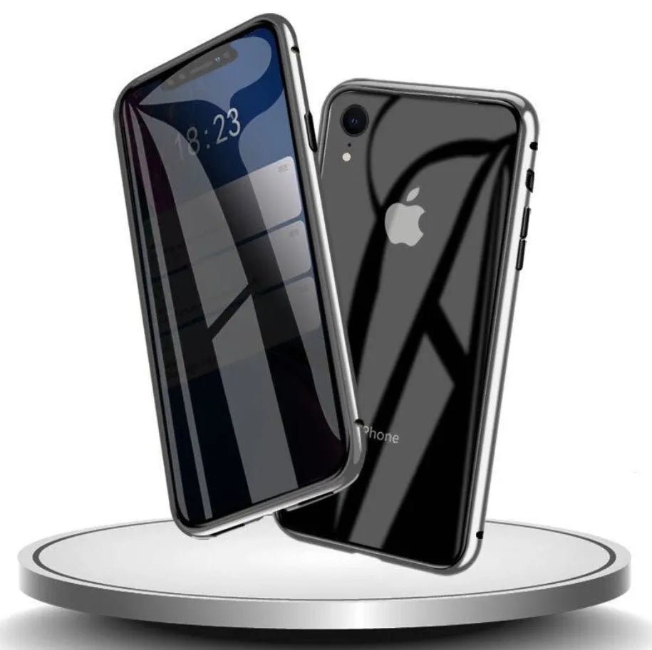 Clamshell anti-spy phone case in solid colours for iPhone models with machined glass geometry style