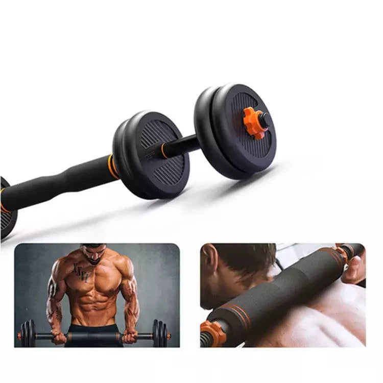 Rubberized dumbbell set for home fitness with removable barbell