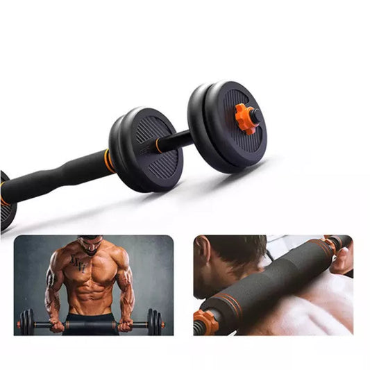 Rubberized dumbbell set for home fitness with removable barbell