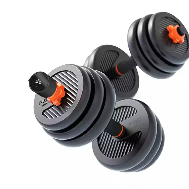Rubberized dumbbell set for home fitness with removable barbell