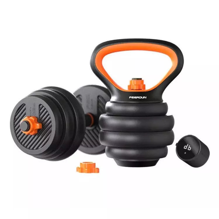 Rubberized dumbbell set for home fitness with removable barbell