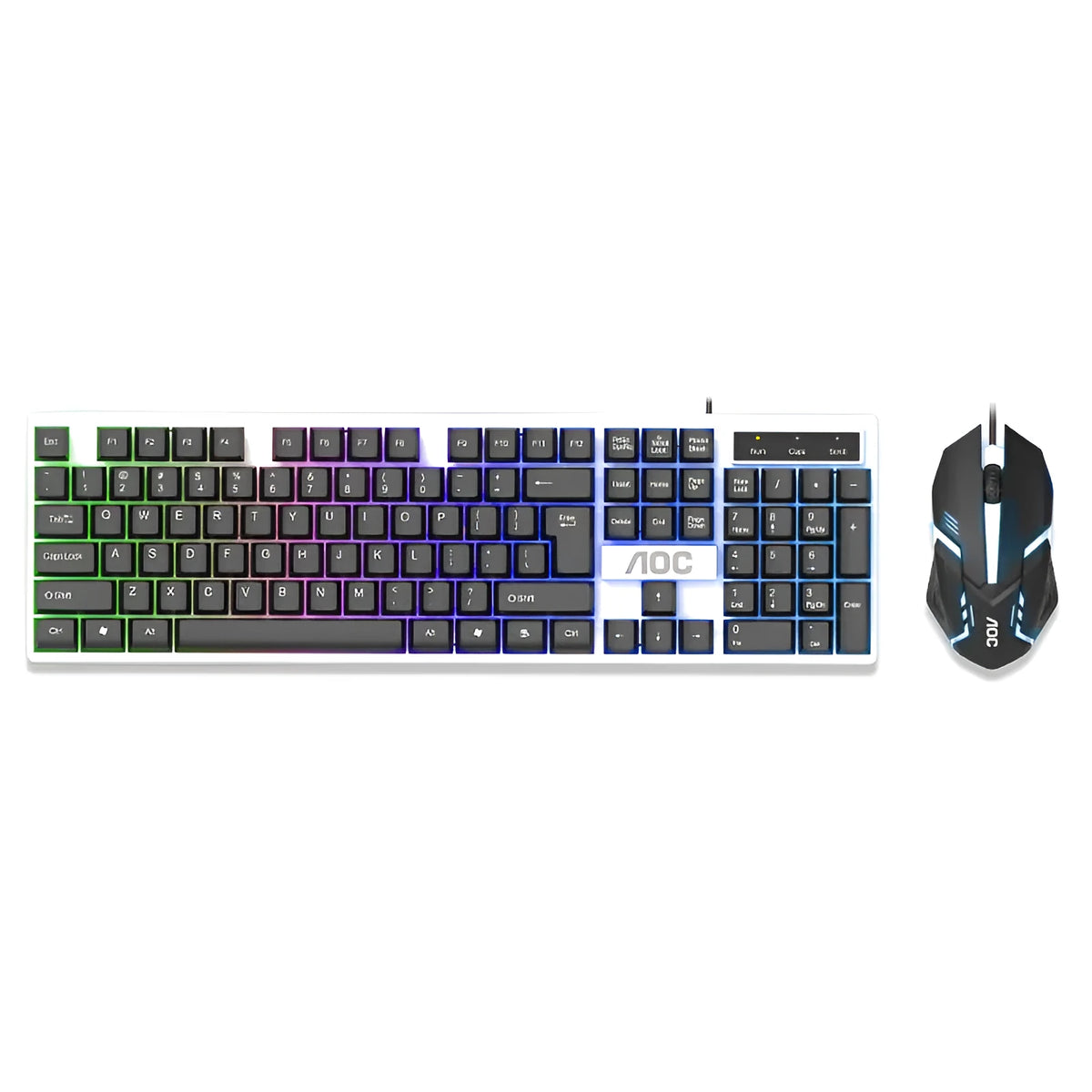 Wired glow keyboard and mouse set with USB connection, 1600dpi optical mouse, 1.3m cable, black or white