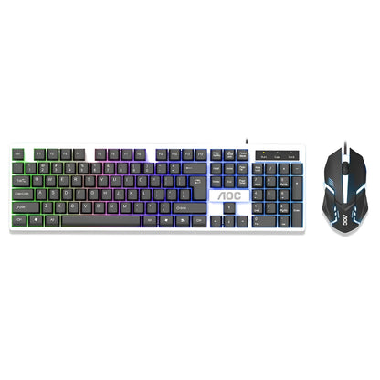 Wired glow keyboard and mouse set with USB connection, 1600dpi optical mouse, 1.3m cable, black or white
