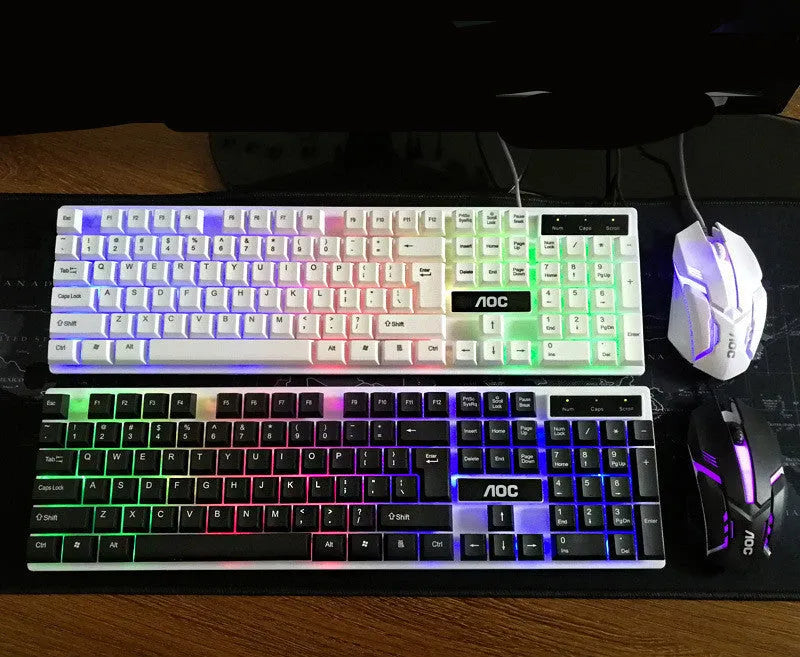 Wired Gaming Keyboard and Mouse Set with Glow Backlight, USB Connection, 1600dpi Optical Mouse, 1.3m Cable, for Notebook Home Office Game Use, Black or White