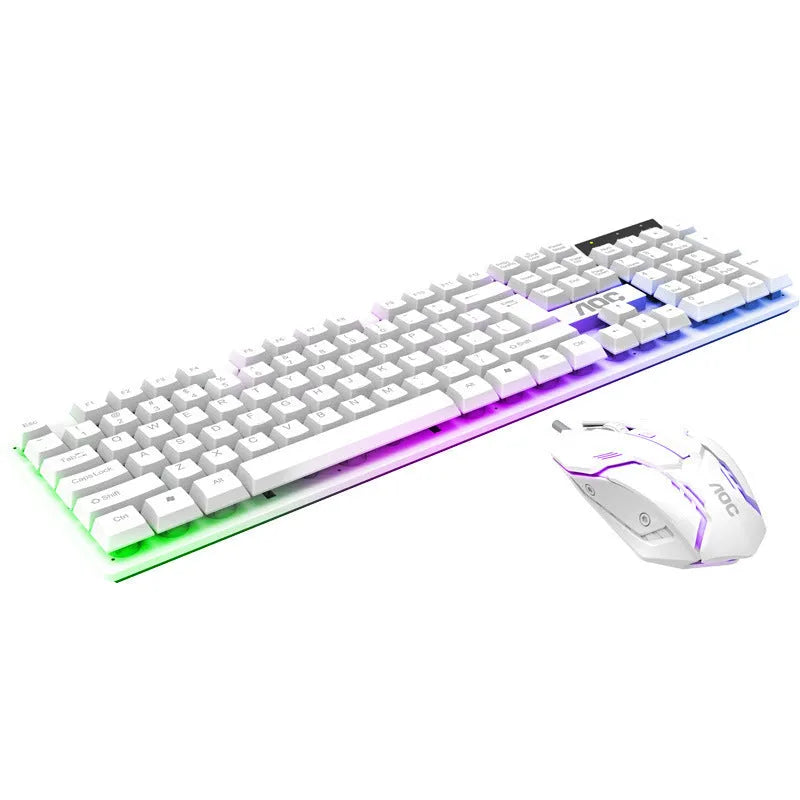 Wired glow keyboard and mouse set with USB connection, 1600dpi optical mouse, 1.3m cable, black or white