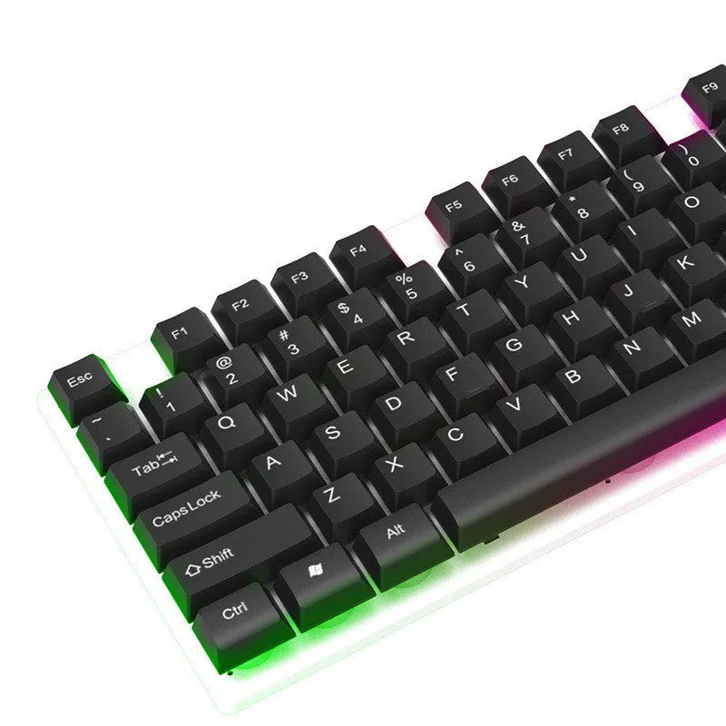 Wired glow keyboard and mouse set with USB connection, 1600dpi optical mouse, 1.3m cable, black or white