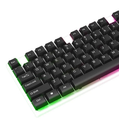 Wired glow keyboard and mouse set with USB connection, 1600dpi optical mouse, 1.3m cable, black or white