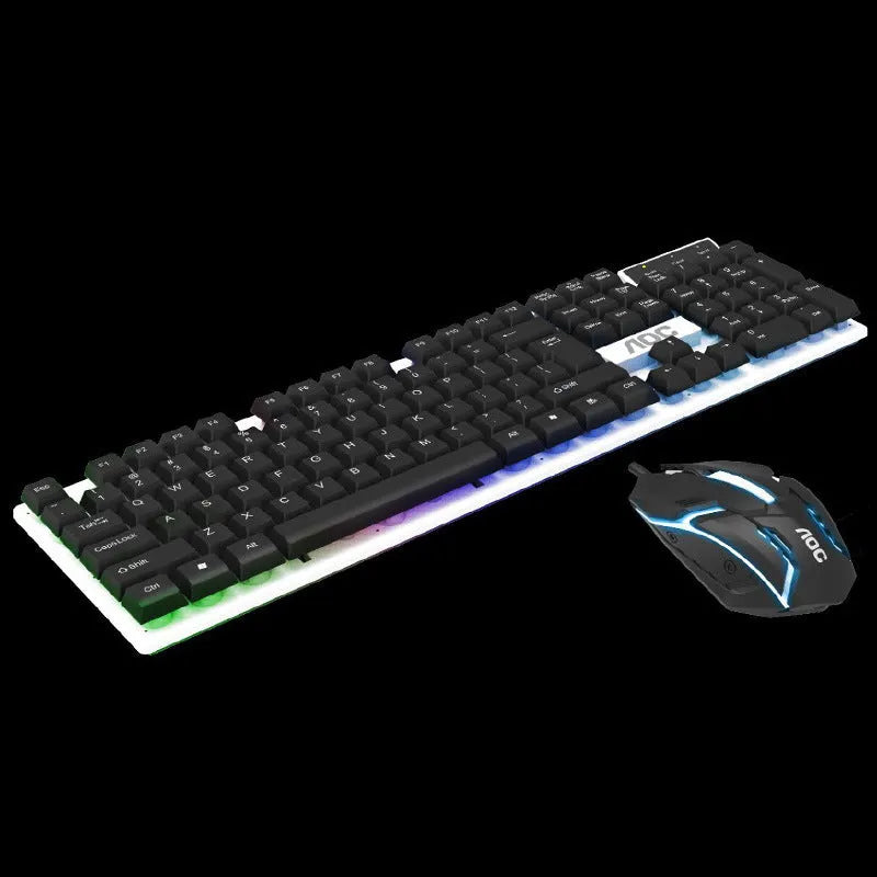Wired glow keyboard and mouse set with USB connection, 1600dpi optical mouse, 1.3m cable, black or white