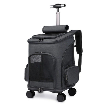 Portable Pet Carrier Backpack with Wheeled Trolley - Secure, Comfortable, and Stylish Travel Solution for Cats and Small Dogs