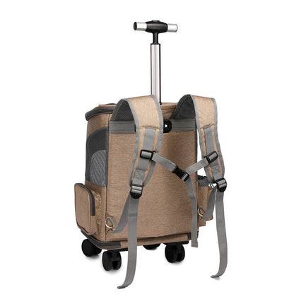 Portable Pet Carrier Backpack with Wheeled Trolley - Secure, Comfortable, and Stylish Travel Solution for Cats and Small Dogs