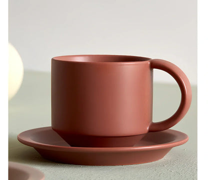 Nordic style velvet ceramic coffee mug with antique pink tray, 300ml capacity for office spill protection