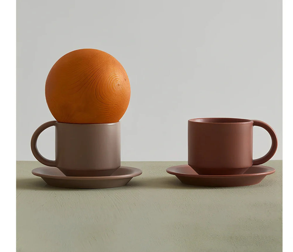 Nordic style velvet ceramic coffee mug with antique pink tray, 300ml capacity for office spill protection