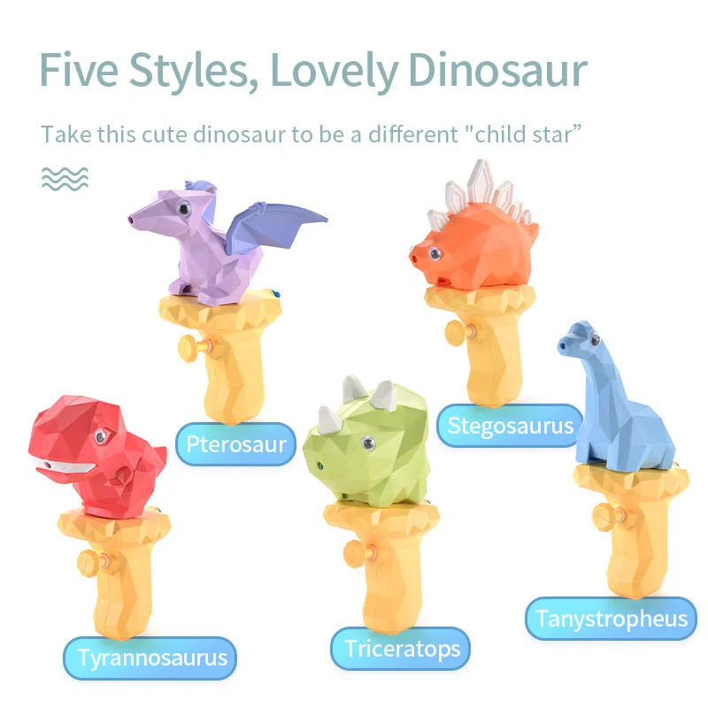 Dinosaur water guns for kids in five colors with unique dinosaur designs